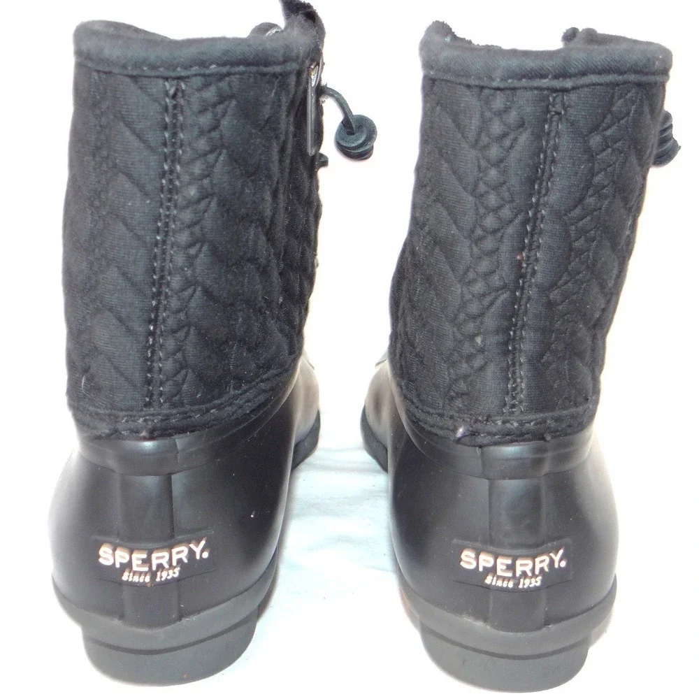 Sperry Saltwater Quilted Cable Knit Duck‎ Boots Black Womens 8.5 M STS97183